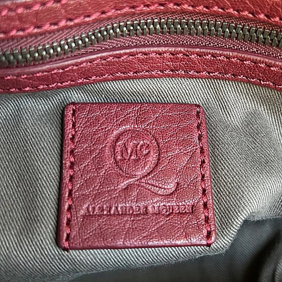 ALEXANDER MCQUEEN Leather Convertible Satchel Bag Burgundy - Picture 5 of 15